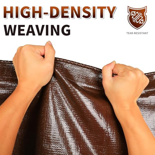 Brown Tarp 20x30 Feet, 10 Mil Waterproof Poly Tarp, Medium Duty, Reinforced Corners