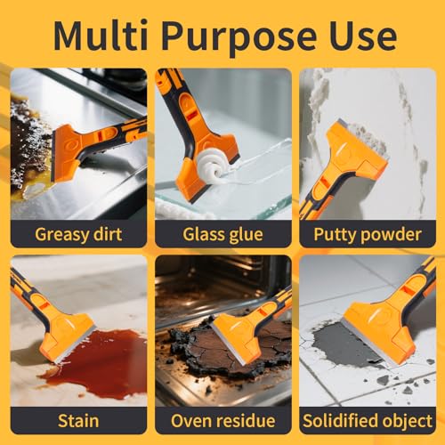 4" Razor Blade Scraper Tool ? Wide Scraper Tool with 15 Extra Replacement SK5 Blades,Glass Cleaner for Stove Tops, Windows, Paint Removal and Adhesive Residues