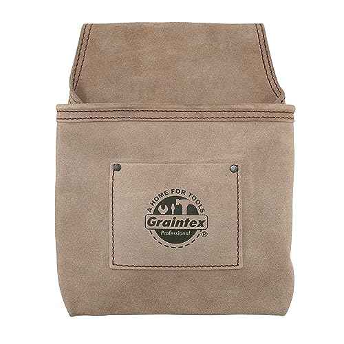 Graintex SS2050 One Pocket Nail & Tool Pouch Beige Color Suede Leather for Constructors, Electricians, Plumbers, Handymen