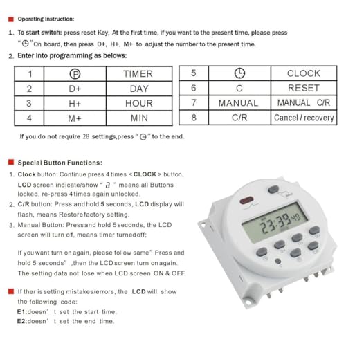 Baomain CN101A 12V Digital Programmable Timer Switch without Cover, 16A Weekly Relay