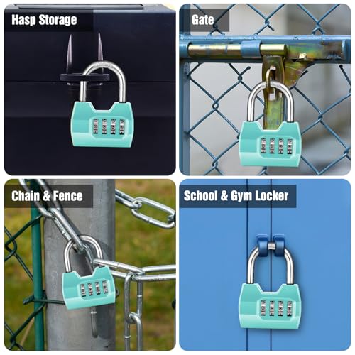 Turquoise Disecu Waterproof 4-Digit Combination Lock, Keyless Outdoor Padlock for Gym, School, Fence, Shed & Storage