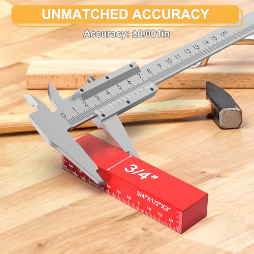 Diylog Setup Blocks Height Gauge Set 16 PCS for Woodworking – Aluminum Block Set with Case, 3" Blocks, 1/16" to 1"