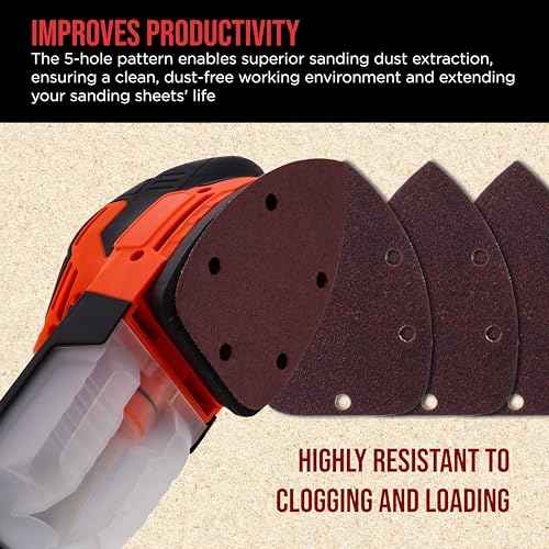 Premium 5-Hole Pattern Mouse Detail Sander Sandpaper Sheets, 160 Disc Variety Pack, Grits 40, 60, 80, 100, 120, 150, 180, 220, 320, 400, 600, 800 - Hook & Loop - Woodworking Furniture