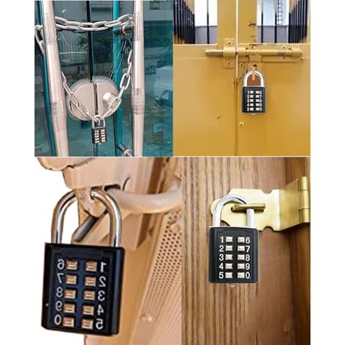 ZENG 10-Button Combination Padlock ? Pre-Set 5-Digit Unchangeable Code, Hardened Steel Shackle for Gym Lockers, Toolboxes, Fences(Black-1pcs)