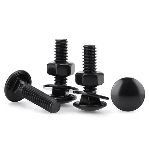 Glvaner (10 Sets) 1/4-20 x 1-1/2" Stainless Steel Carriage Bolts Screws Black and Hex Nuts & Flat Washers Black, Round Head Square Neck, 304 Stainless Steel 18-8, Full Thread Coverage