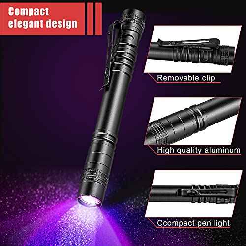 Honoson 2 Pieces UV Black Light Flashlight Small Blacklight Flashlights Pen Lights for Leak, Pet Urine, Hotel Inspection, Dry Stain and Dye Detector, 5.2 Inches Long
