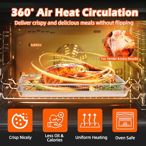 TeamFar 16" x 12" Air Fryer Basket & Tray for Oven – 15.4" x 11.5" Basket, 16" x 12" Tray, stainless steel