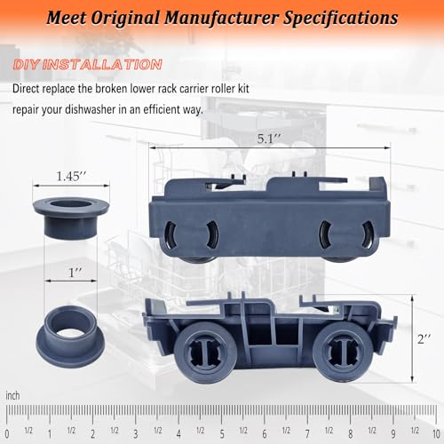 EfenaLife WD28X27241 Dishwasher Lower Rack Carrier & Roller Kit for GE (Replaces WD12X10438/39/46/47/22656/22657) – 1 Pcs