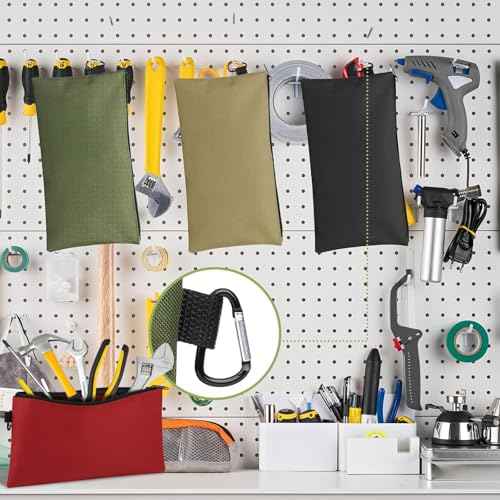 4 Pack Tool Bag, Premium Tool Pouch Zipper Bag, 12" Tool Pouch with Zipper, Multipurpose Storage Pouch with Carabiner for Tools, Stationary, Pencil Pouch, Gadgets, Cosmetics