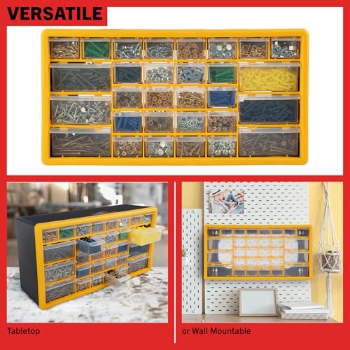 Stalwart 30-Drawer Plastic Parts Organizer — Yellow & Black