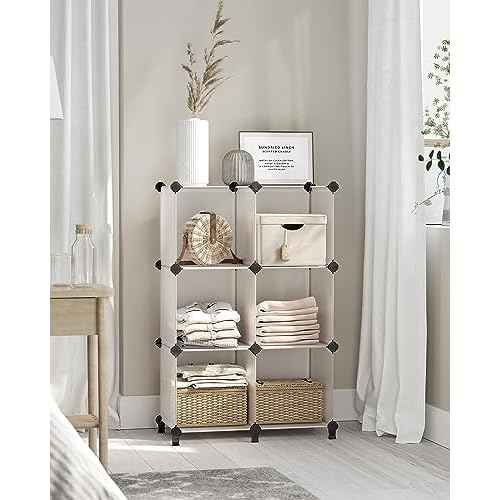 SONGMICS 6 Cube Storage Organizer, DIY Closet Shelf, Plastic Clothes Organizer, Modular Bookcase, 11.8 x 11.8 x 11.8 Inch Cubes, with Feet and Rubber Mallet, White ULPC06W