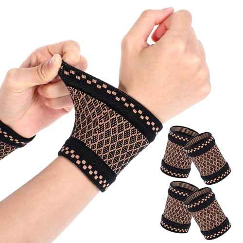 TIESOME 2 Pairs Copper Wrist Compression Brace, Wrist Brace Elastic Wrist Support Compression Sleeve for Weightlifting Fitness Yoga Workout Arthritis Sprains Tendonitis Carpal Tunnel Pain Relief (M)