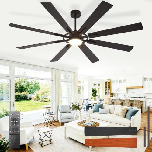 BvenuBigLite Black 72-Inch Modern Outdoor Ceiling Fan with Lights and Remote Control - Reversible 6-Speed Quiet DC Motor