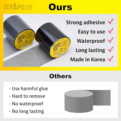 DR.TAPELAB Gray Window Screen Repair Tape 4in x 15ft Waterproof Mesh Patch Kit