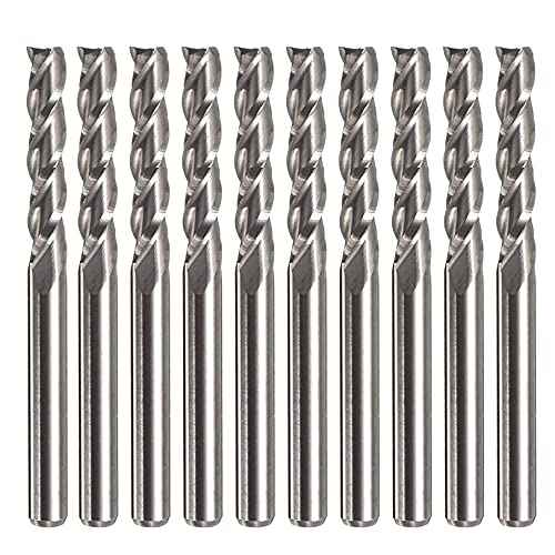 Yakamoz 10 Pack 1/8" Shank Spiral CNC End Mill Router Bits Upcut Milling Cutters for MDF Acrylic Wood PVC, 4 Flutes, 15mm Cutting Length, Flat End