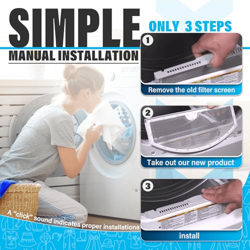 GE Dryer Lint Trap Screen Replacement WE03X23881, Stainless Mesh Filter with Brush