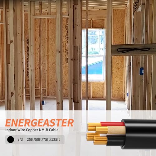 Energeaster 50FT 3x8AWG Indoor Stranded Copper Cable with Ground NM-B 600V
