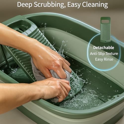 VEMJO 12 Gallon Collapsible Laundry Basin with Removable Washboard, Green, 24.4 Inches