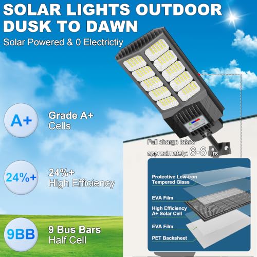 Vzyhik 6500W Solar Street Lights Outdoor Waterproof 2 Pack - Bright Motion Sensor Parking Lot Lighting