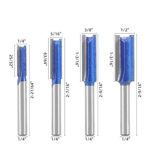 Professional Double Flute Straight Router Bits, 1/4 Shank Flush Trim Router Bit Set, Cutting Diameter Respectively 1/2¡±,1/4¡±, 3/8¡±,5/16¡± (Size 1)