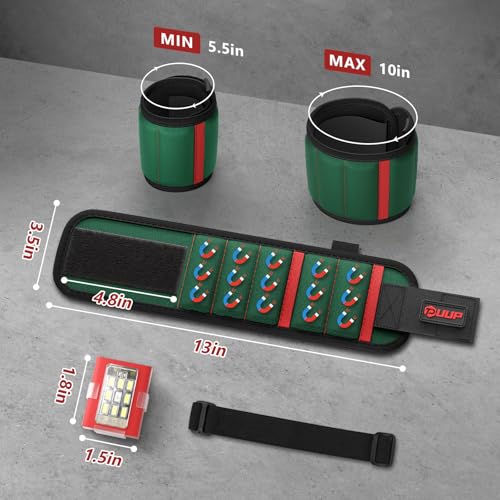 Magnetic Wristband, Tool Belt Wrist Band with LED Light, 15 Powerful Magnet, Adjustable Wrist Screws Holder, Stocking Stuffers for Men, Birthday Gifts for Dad, Him, Mechanics, Woodworker, Handyman