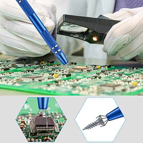 Honoson 4 Pcs Piercing Ball Grabber Tool 4-claw Jeweler's Pick up Tool Stainless Steel 4 Prongs Pickup Holder Grabber Claw for Ic Chip Electronic Component Nail Clamping Gem (Bronze and Blue)