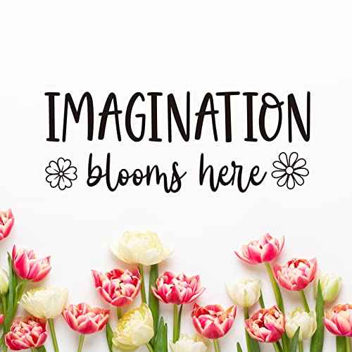 Imagination Blooms Here Vinyl Wall Decal Inspirational Wall Art Kids Playroom Wall Decals Classroom Decor