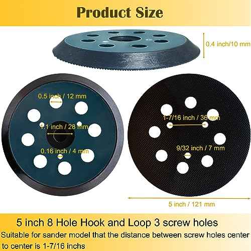 5 Inch 8-Hole Replacement Sander Pads for Dewalt Sander, 5" Hook and Loop Sanding Backing Pads for DeWalt DW420 DW421 DW422 DW423 DW426 D26451 Random Orbital Sander, 1-Pack