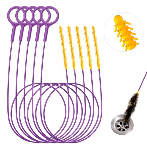 Purple 35-Inch Reusable Drain Snake for Shower & Sink Clogs - 5 Pack