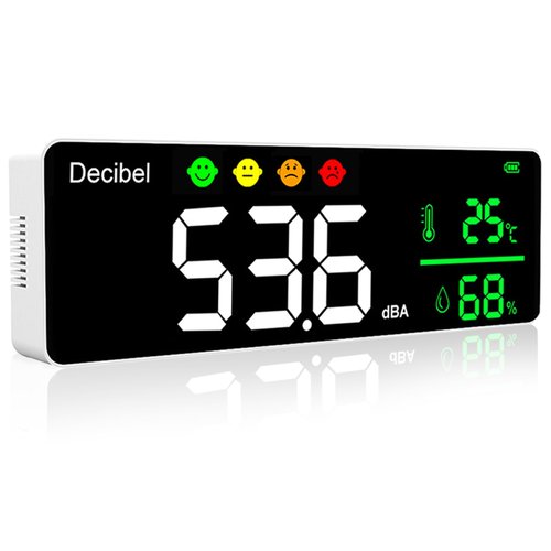 Sound Decibel Meter Wall, Sound Level Meter Wall Hanging, Classroom Noise Meter, 30-130db Decibel Meter Sound, Large LED Display Noise Temperature Humidity Meter for Classroom, Studio, Home, Factory