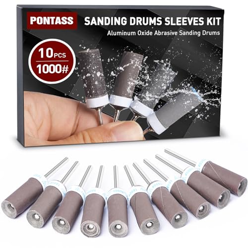 1000 Grit 10 PCS Sanding Drums for Dremel Rotary Tools Accessories, Sanding Bits Kit for Dremel Sanding Bands with 1/8 inch Shank, Sandpaper Sticks Set for Plastic Wood Metal Grinding Polishing