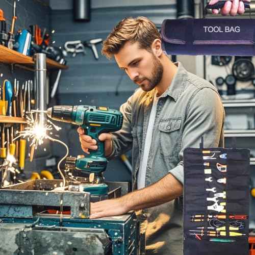 23 Pocket Tool Bag Roll Up, Tool Organizer for Men gift, Portable Tool Storage with Zipper Pouch, Compact Small Toolbag for Handyman RV Owners, Birthday Gifts