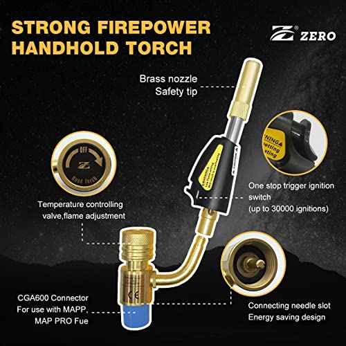 Z Turbo Torch Head ZR-1S - Professional 360¡Æ Swivel Tip with Piezo Ignition, Adjustable High-Temp Flame for HVAC, Plumbing, Brazing, Soldering & Welding