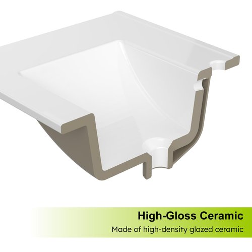 HXBOAUVS Bathroom Sink, Bathroom Counter Top 30" x 18", Rectangular Porcelain Ceramic Vanity Basin with Overflow, Single Sink Basin Vanity Top, Glossy White