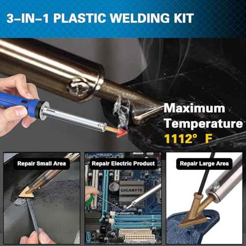 130W Plastic Welder Kit Deluxe,3-in-1 Plastic Welder Soldering Iron Kit,Professional Surface Repair Tool for Car Bumper with 5 Welding Tips,for Car Bumper Dashboard Kayak Repairs (Blue)