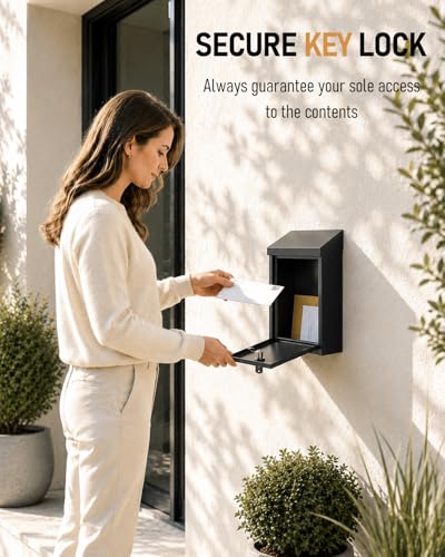 Uniclife Wall-Mounted Black Metal Donation Box with Key Lock