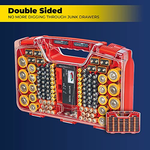 Battery Daddy Red Battery Organizer Case with Tester Holds 180 Batteries