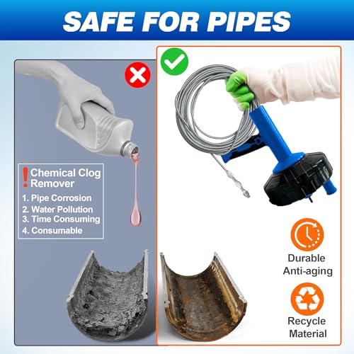 Drainsoon Blue 33Ft Auto-Feed Drain Auger Hair Clog Remover for Plumbing