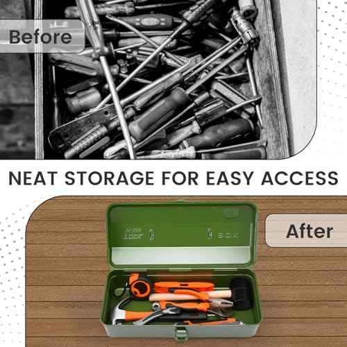 Large Metal Tool Storage Box with Handle for Workshop,15 inches Portable Tool Case with Lid£¬Locking Organiser Box for Hardware Part(green)