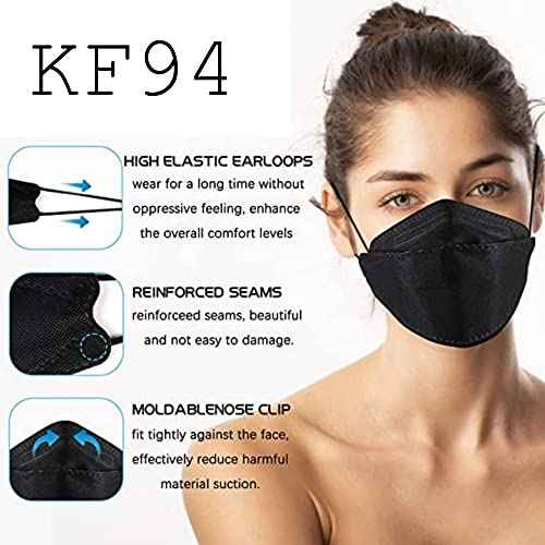 60pcs KF94 mask,Disposable black masks,4 layers protection filter efficiency>95%,Double line nasal frame,Highly elastic ear straps,Breathable comfort,Suitable men women daily use