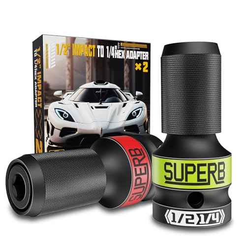 Impact Wrench Adapter, Impact to 1/4 Hex Converter, 1/2-inch Square Drive to 1/4-inch Hex Socket Adapter, Quick-Change Chuck for Impact and Ratchet Wrench, 2PCS