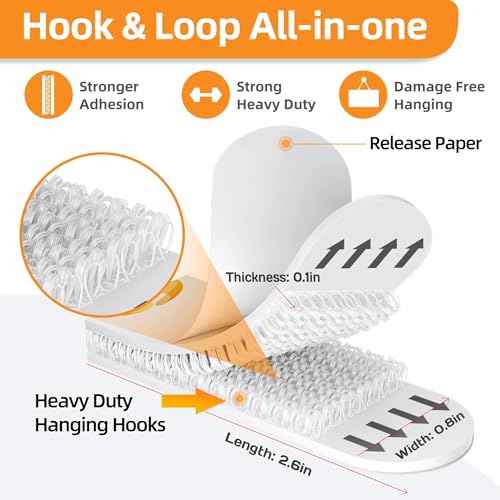 Picture Hanging Strips 40 Strips, Damage Free Removal, Wall Poster Picture Hangers Without Nails, Sticky Hook & Loop Adhesive Strips for Poster/Picture/Home/Office, 20 Pairs/Medium, White