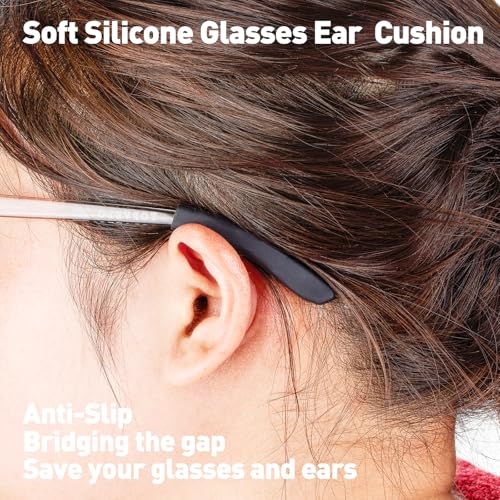 Glasses Ear Cushion, Non Slip Soft Silicone Eyeglass Ear Cushions, Anti-Slip Comfort Eyeglasses Temple Tips Sleeve Retainer, Comfort Eye Glass Ear Grips, Glasses Accessories (5 Black Pairs)