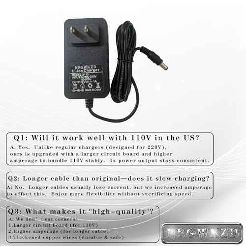 Mini Chainsaw 21V Lithium Battery Charger, fit for Garden Joy Drill, Impack Wrench, Pole Saw Tool Power Cord Adapter Cable 6 ft