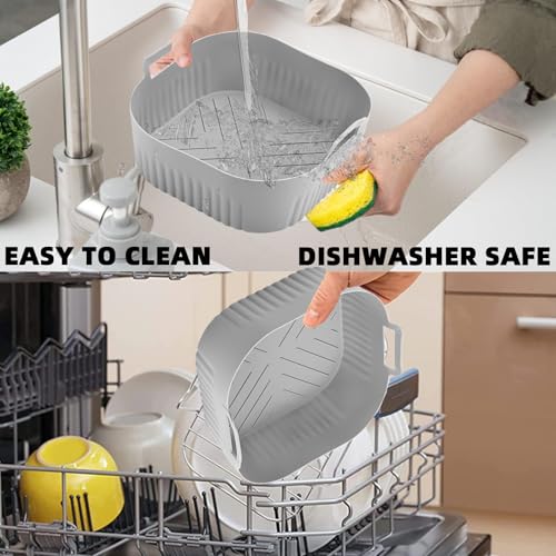 Lyholkeer 2Pcs Silicone Air Fryer Liners 7.8in For 4-4.5QT Grey+Black (With Dual Handles)