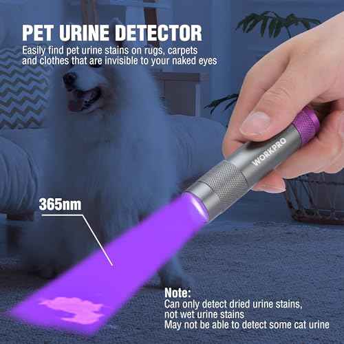 WORKPRO UV Flashlight Black Light, 365nm UV Rechargeable Flashlight, Small Portable Black Light for Pet Dog Urine, Stains Detection/Resin Curing/Fluorescent Agent