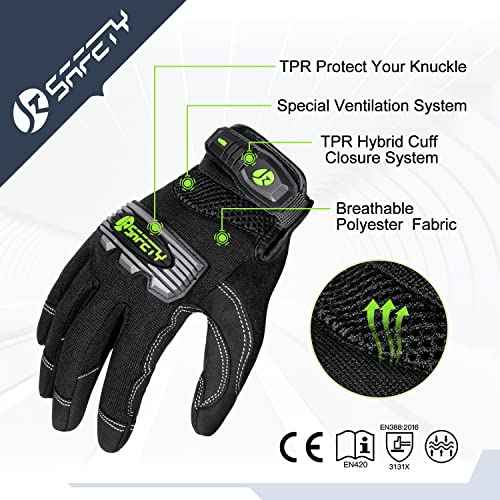 JKSafety High Performance Utility Work Gloves, all Purposes Mechanical Gloves, Guantes de Trabajo, for men and women, safety utility for works (G228-Black L)