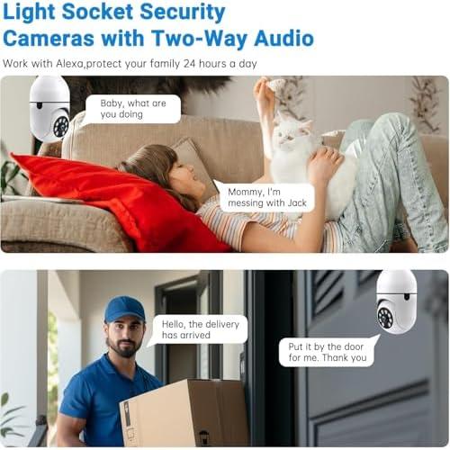Light Bulb Security Camera, 5G& 2.4GHz WiFi Security Cameras Wireless Outdoor for Home Security, 2-Way Audio Color Night Vision, 2-in-1 Lightbulb Socket Camera Motion Detection Siren Alarm