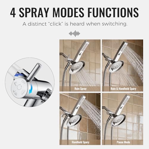G-Promise All Metal Chrome Shower Diverter Valve with Holder – High-Flow, 360° Adjustable, Durable Brass Construction