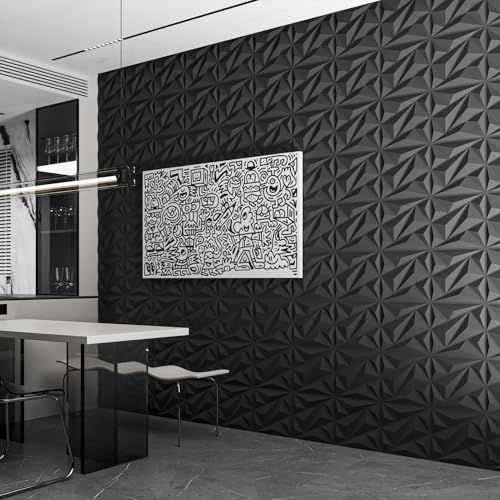 Art3d Wall Panels 33 Pack Diamond 3D Black Wall Decor 12x12 Inches